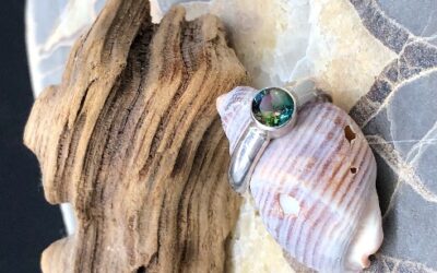 Watermelon Tourmaline in Sterling Silver Band