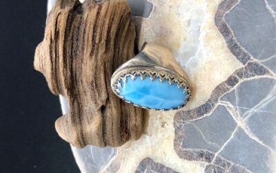 Larimar in Cast Bezel Sterling Silver Band