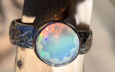 Welo Opal in Sterling Silver Bezel Patterned Band