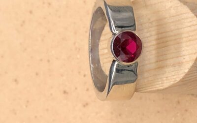 Lab Ruby in Sterling Silver Flat Band