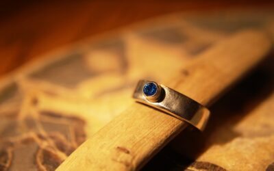 Blue Sapphire with Wide Sterling Silver Band