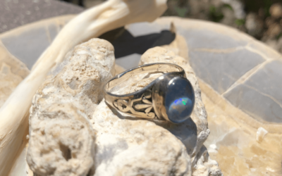 Doublet Opal and Patterned Sterling Silver Ring